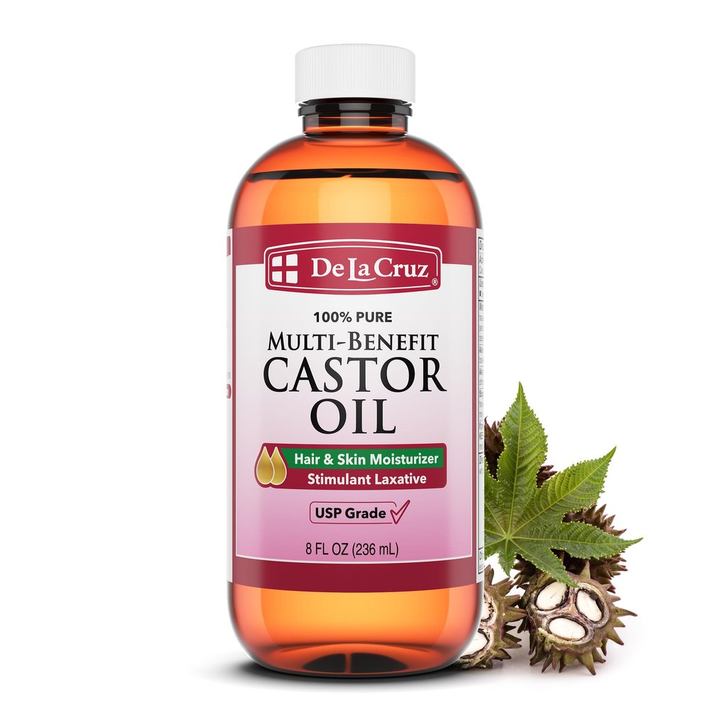 De La Cruz Castor Oil - 100% Pure Castor Oil for Hair, Skin, Eyelashes, and Eyebrows - USP Grade, 8 FL Oz