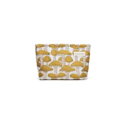 The Summer Swan | Floral Cosmetic BagLarge Aesthetic Travel Makeup and Personal Item Pouch For Purse | Skincare Bag (Mushroom Yellow)