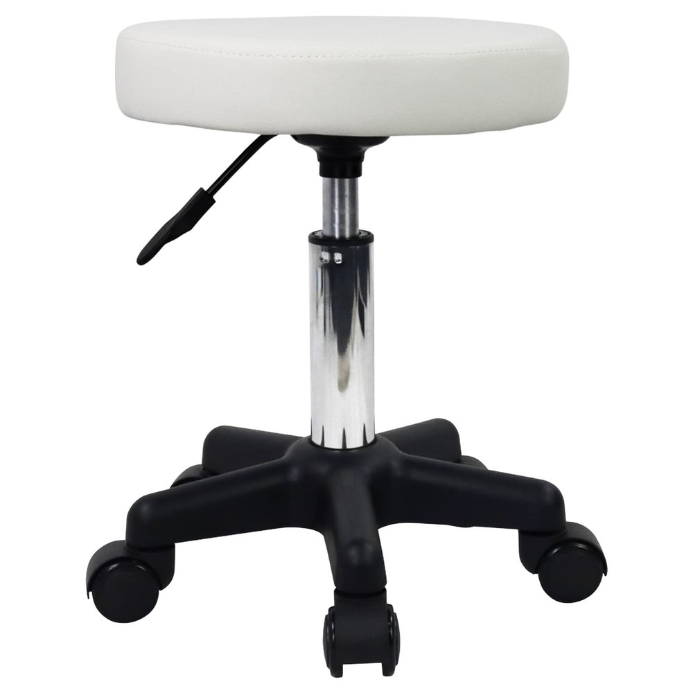 FURWOO Round Rolling Stool Height Adjustable Stool with Wheels for Spa Salon Massage White