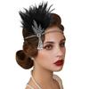 1920s Vintage Flapper Headbands Crystal Headpiece Ostrich Feather Hair Band for Women Girls Prom Party Festival Gatsby Hair Jewelry (B-Silver-black) view 1