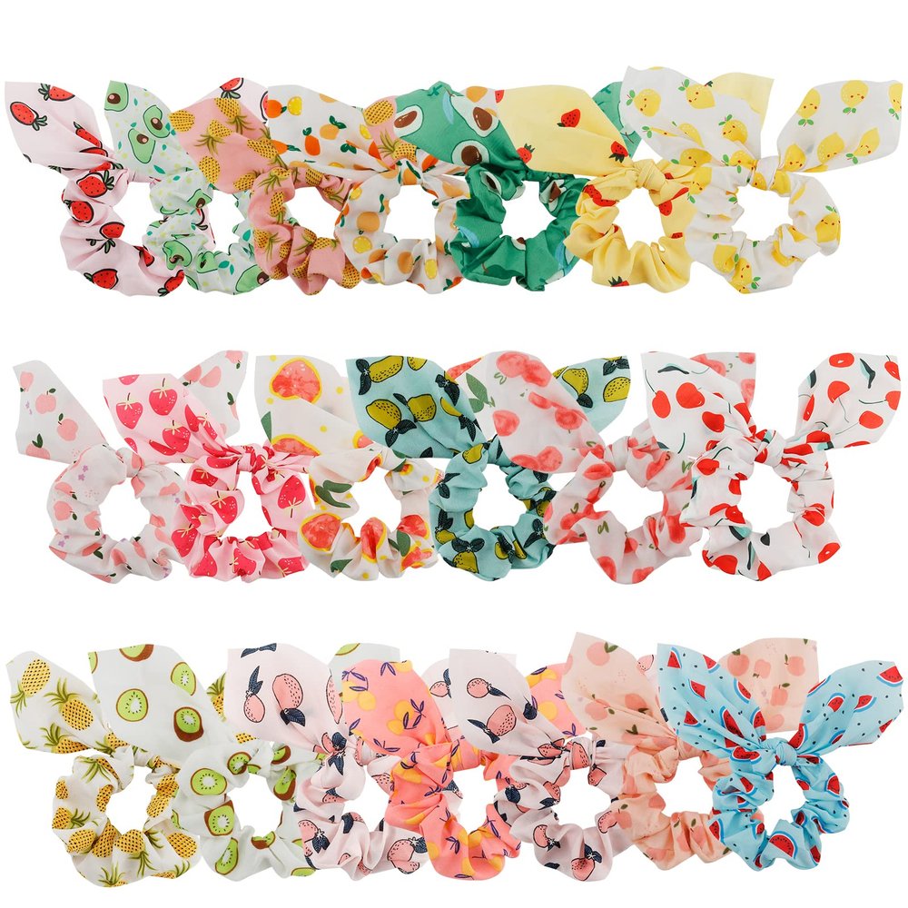 ACO-UINT 20 Pack Scrunchies for Thick Hair: Cute Ribbon Hair Ties with Fruit Bows for Girls and Women, Ponytail Holders Hair Accessories