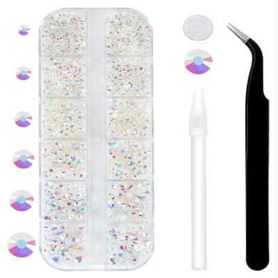 12 Grids 3792pcs Transparent AB Flatback Rhinestones Set for Nail, Art, Crafts, Makeup, Tumblers Glitter Round with Tweezers and Picking Pen(SS6~SS20)
