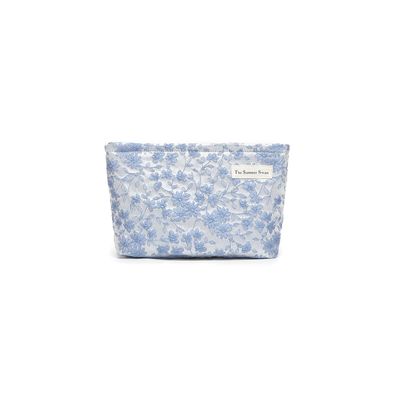 The Summer Swan | Floral Cosmetic BagLarge Aesthetic Makeup Bag Travel Personal Item Preppy Pouch Skincare (Embroidery Blue)
