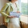 The Summer Swan | Floral Cosmetic BagLarge Aesthetic Makeup Bag Travel Personal Item Preppy Pouch Skincare (Embroidery Blue) view 2