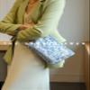 The Summer Swan | Floral Cosmetic BagLarge Aesthetic Makeup Bag Travel Personal Item Preppy Pouch Skincare (Embroidery Blue) view 4
