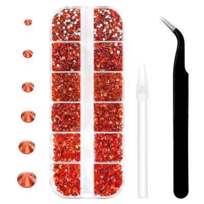 12 Grids 3792pcs Hyacinth Flatback Rhinestones Set for Nail, Art, Crafts, Makeup, Tumblers Glitter Round with Tweezers and Picking Pen(SS6~SS20)