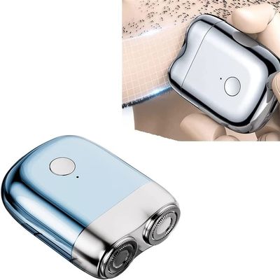 Waterproof Portable USB Men's Shaver, Electric Mini Magnetic Suction Washable Double-Headed Shaver, Beard Cutter, Waterproof and Silent, Clean Shave (Plating Blue)
