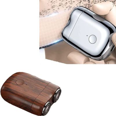 Waterproof Portable USB Men's Shaver, Electric Mini Magnetic Suction Washable Double-Headed Shaver, Beard Cutter, Waterproof and Silent, Clean Shave (Wood Grain)