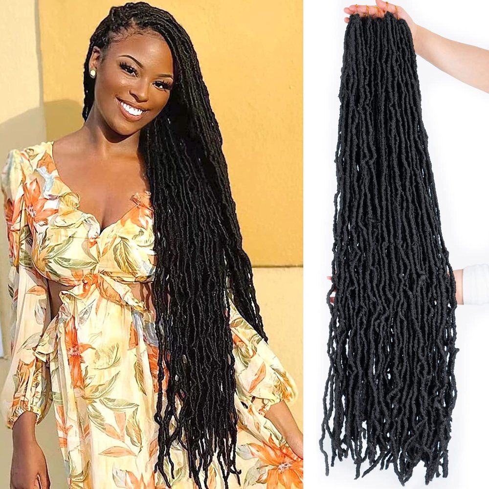 Soft Locs 36 Inch Crochet Hair 6 Packs New Faux Locs Crochet Braids Hair Pre Looped Synthetic Curly Soft Faux Crochet Locs Hair Extension Goddess Locs Crochet Braids (36 Inch (Pack of 6), 1B)