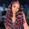 13x6 HD Transparent Lace Front Human Hair Wig Burgundy #99J Wig With Baby Hair Deep Wave 150% Density Natural Hairline Glueless Water Wave Brazilian Pre-Plucked Virgin Hair for Black Women 20 Inch view 1