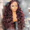 13x6 HD Transparent Lace Front Human Hair Wig Burgundy #99J Wig With Baby Hair Deep Wave 150% Density Natural Hairline Glueless Water Wave Brazilian Pre-Plucked Virgin Hair for Black Women 20 Inch view 3
