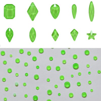 Tisslan 820pcs Neon Green Flatback Crystals Glass Mix Designs Nail Rhinestones Bulk Round Beads Stones Assortment Gems and Charms for Nail Decoration Accessory