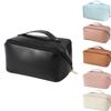 Large-Capacity Travel Cosmetic Bag- Soft PU Leather with Dividers and Elastic Pocket, Portable Waterproof Multi Layer Makeup Bag, Versatile Roomy Zipper Pouch Toiletry Bag for Women (Black) view 1