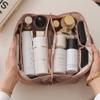 Large-Capacity Travel Cosmetic Bag- Soft PU Leather with Dividers and Elastic Pocket, Portable Waterproof Multi Layer Makeup Bag, Versatile Roomy Zipper Pouch Toiletry Bag for Women (Black) view 2