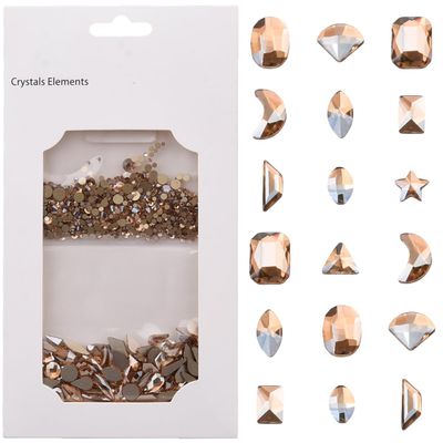 Tisslan 100pcs Multi Shape Glass Flatback Golden Shadow Nail Rhinestones 720pcs Loose Round Beads Diamond Mix Size Bulk Pack for Nails Art Supply