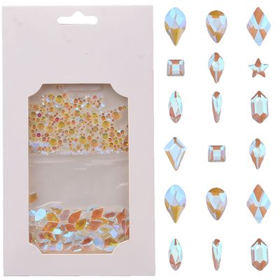 Tisslan 820pcs Aurora Nail Art Small Flatback Crystals Rhombus Square Star Shaped Gemstones 3D Manicure DIY Decoration Home Salon Accessories Supply