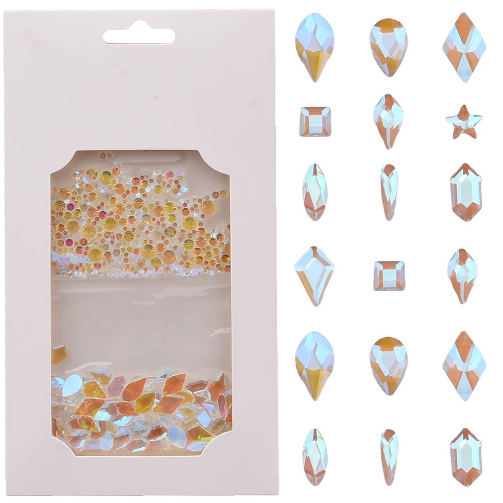 Tisslan 820pcs Aurora Nail Art Small Flatback Crystals Rhombus Square Star Shaped Gemstones 3D Manicure DIY Decoration Home Salon Accessories Supply