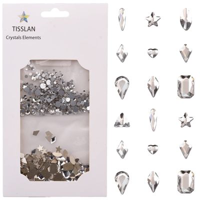 Tisslan 100pcs Flat Back Crystal Clear Glass Shape Nail Rhinestones 720pcs Loose Cystal Beads Nail Art Decoration Craft Accessory