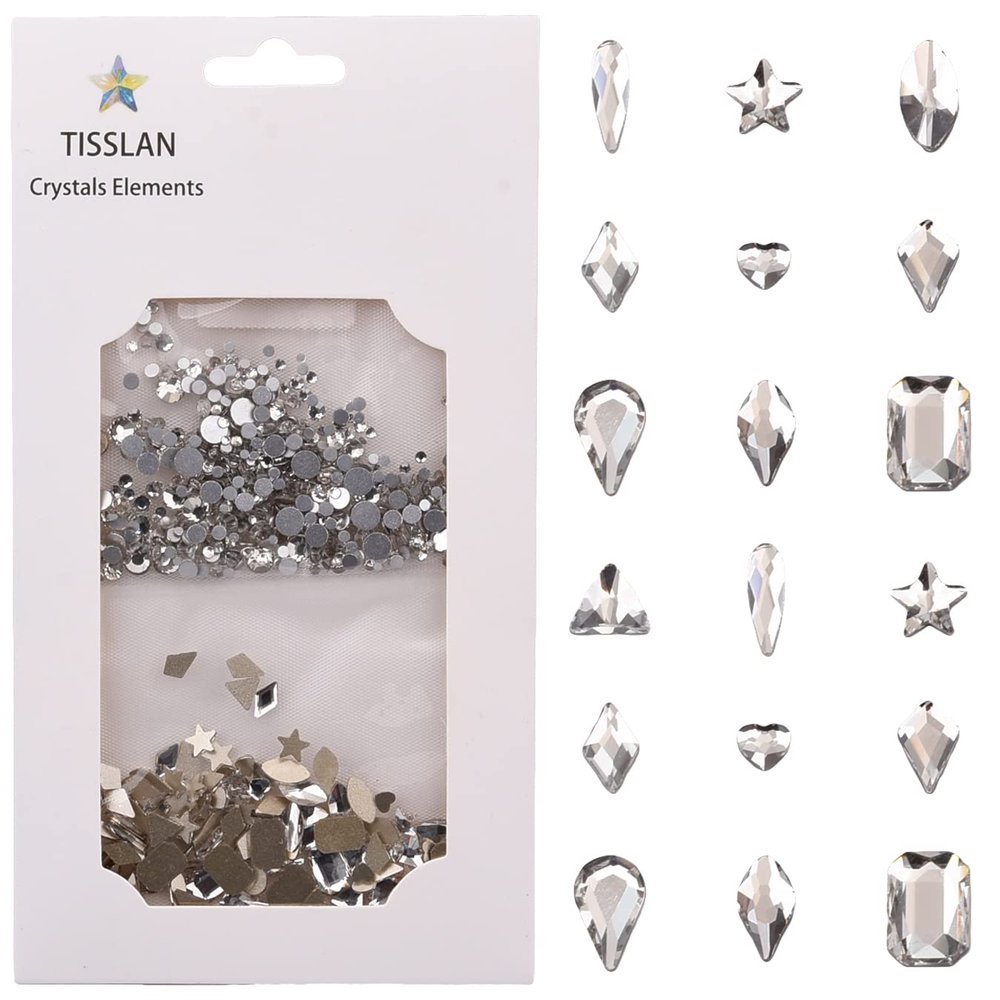 Tisslan 100pcs Flat Back Crystal Clear Glass Shape Nail Rhinestones 720pcs Loose Cystal Beads Nail Art Decoration Craft Accessory