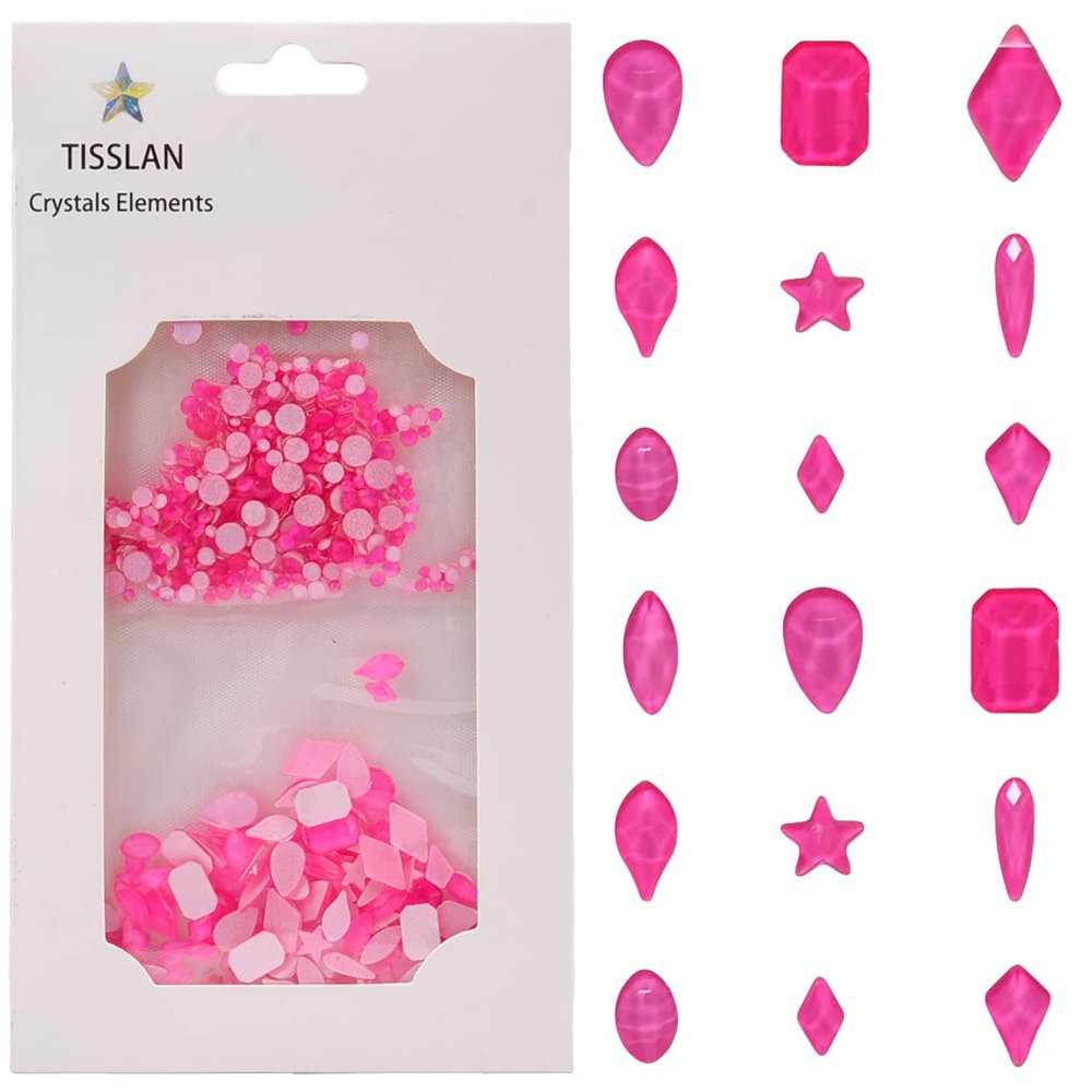 Tisslan 820pcs Mix Shape Neon 3D Nail Gem Luminous Party Charms Flatback Stone Iridescent Rhinestone Decoration DIY Accessory for Nail Designer Tech Bulk Pack