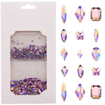 Tisslan 820pcs Crystal Pink AB Mix Shapes and Sizes Nail Art Rhinestones DIY Non Hotfix Flatback Glass Round Nail Stones Gems Set for Makeup Nail Crafts Tumblers Bulk Supply