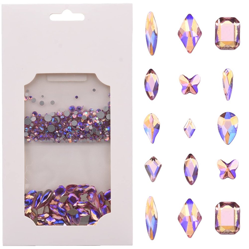 Tisslan 820pcs Crystal Pink AB Mix Shapes and Sizes Nail Art Rhinestones DIY Non Hotfix Flatback Glass Round Nail Stones Gems Set for Makeup Nail Crafts Tumblers Bulk Supply