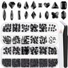 18 Styles Multi-Shaped Glass Gemstones for Nails and 6 Sizes Round Crystal Rhinestones Kit #4, Black Nail Art Charm Bead Manicure Decoration with Pickup Pencil and Tweezer view 1