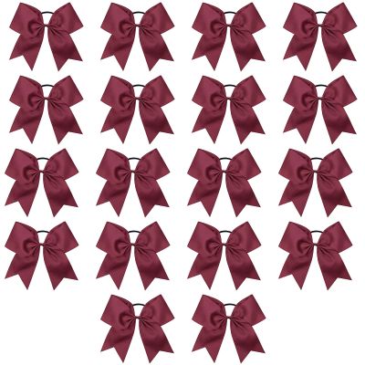 Caenagrion 18 PCS 8" Maroon Large Cheer Hair Bows Ponytail Holder Elastic Band Handmade for Cheerleaders Teen Girls College Sports