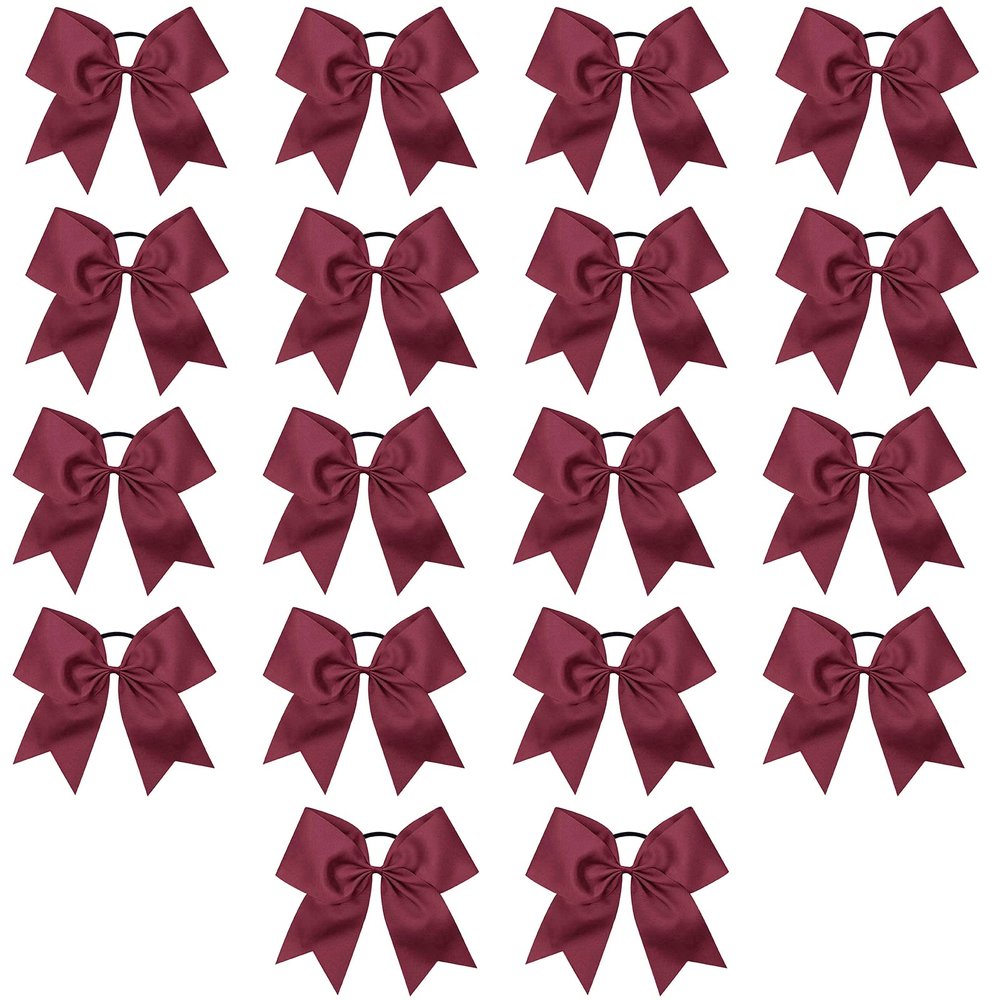 Caenagrion 18 PCS 8" Maroon Large Cheer Hair Bows Ponytail Holder Elastic Band Handmade for Cheerleaders Teen Girls College Sports