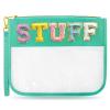 LSxia Chenille Letter Clear Travel Zipper Pouch Nylon Makeup Bag, Preppy Makeup Bag Clear Cosmetic Toiletry Bag, Water-proof Makeup Travel Pouch Snack Bags for Women (Green-Stuff) view 1