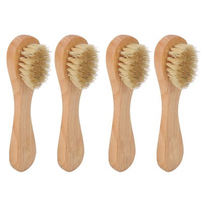 ZJchao 4Pcs Cleansing Brush, Deep Peeling Exfoliator Face & Body Brush - Grass Wood Handle with Boar for Daily Cleansing Smooth Radiant Skin Lymphatic Drainage