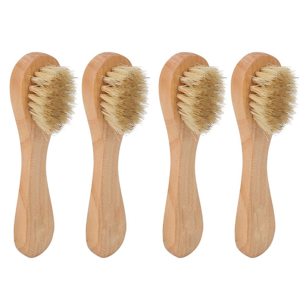 ZJchao 4Pcs Cleansing Brush, Deep Peeling Exfoliator Face & Body Brush - Grass Wood Handle with Boar for Daily Cleansing Smooth Radiant Skin Lymphatic Drainage