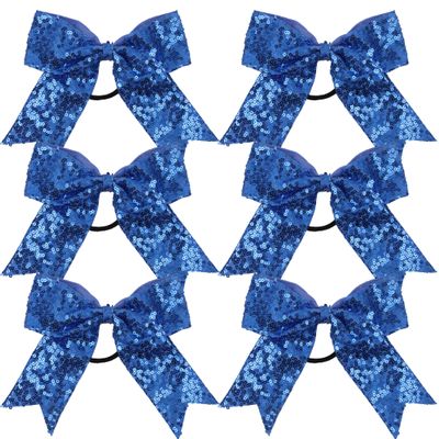 Metallic Sequin and Holographic 6 Inch Cheer Bow Cheerleader Cheerleading Jumbo Cheer Bow Hair Tie Hair Bow School (Columbia Blue)