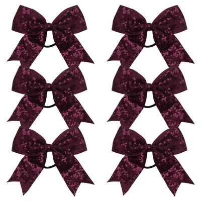 Metallic Sequin and Holographic 6 Inch Cheer Bow Cheerleader Cheerleading Jumbo Cheer Bow Hair Tie Hair Bow School (Maroon)