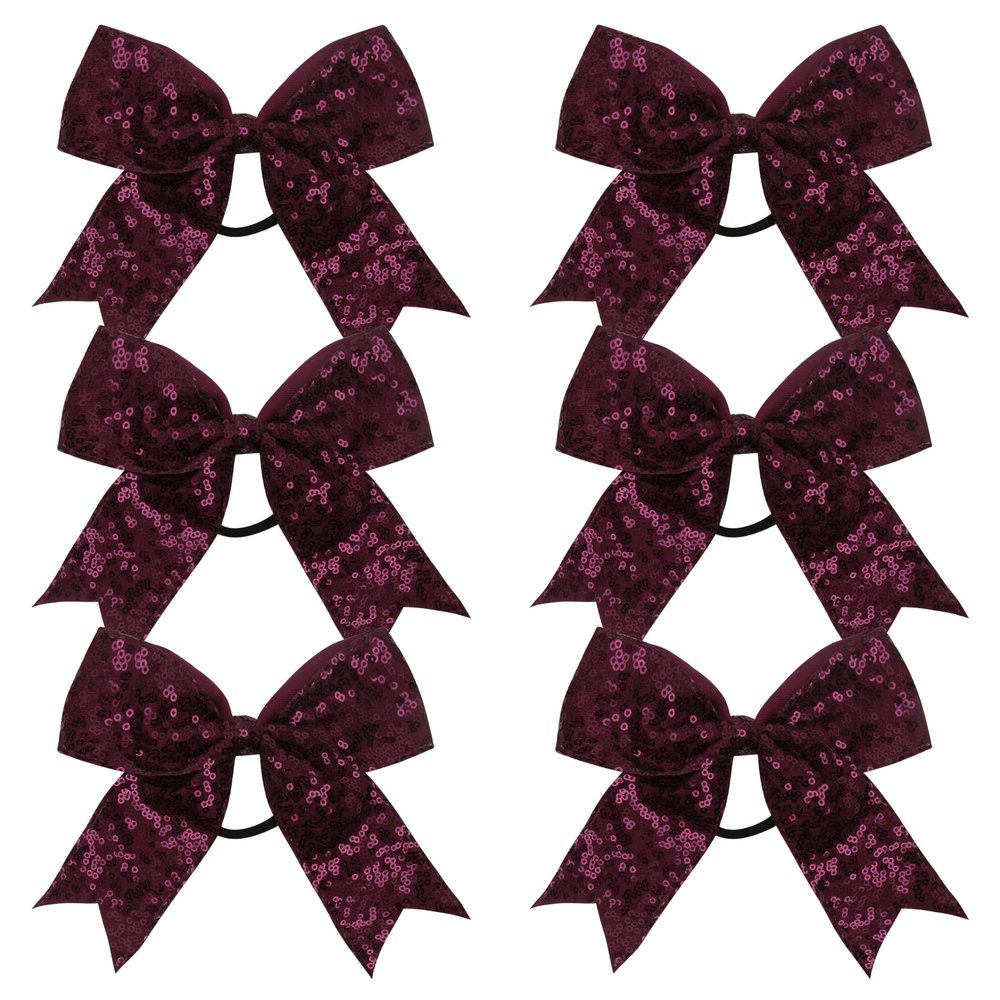 Metallic Sequin and Holographic 6 Inch Cheer Bow Cheerleader Cheerleading Jumbo Cheer Bow Hair Tie Hair Bow School (Maroon)