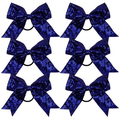 Metallic Sequin and Holographic 6 Inch Cheer Bow Cheerleader Cheerleading Jumbo Cheer Bow Hair Tie Hair Bow School (Royal blue)