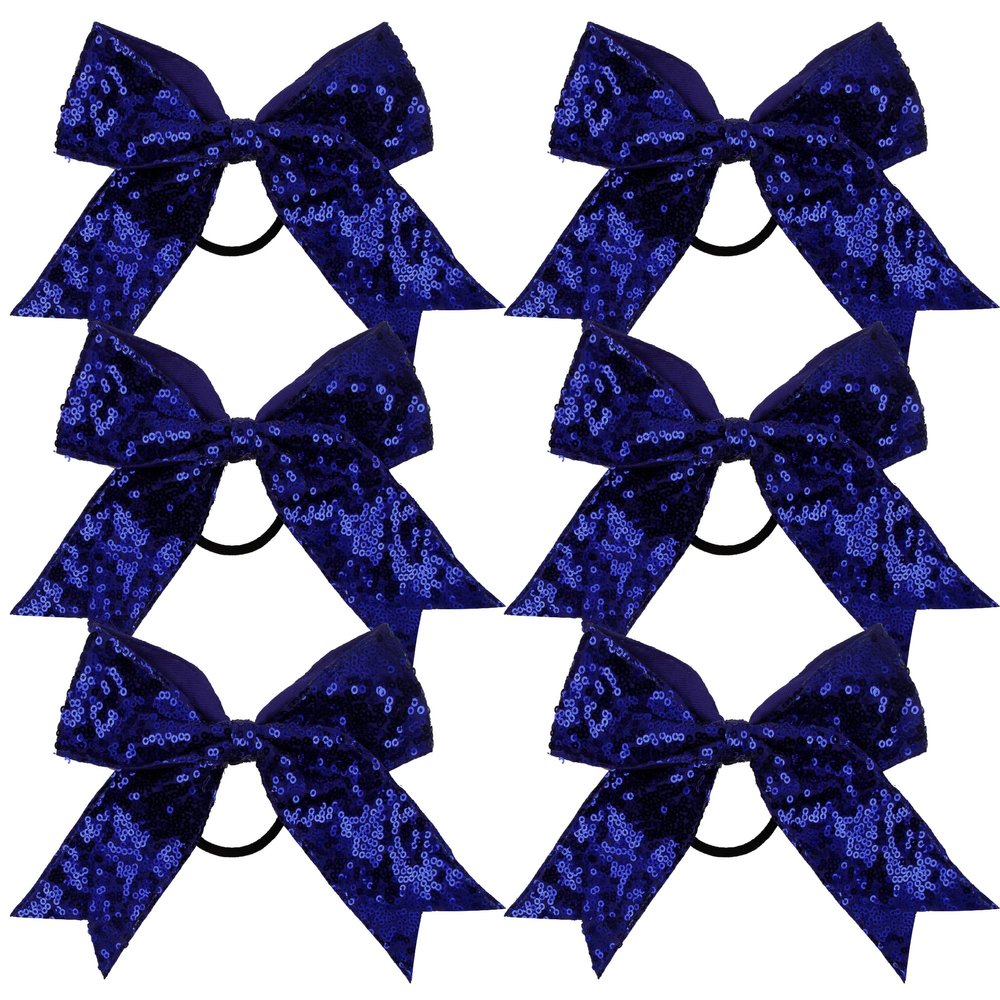 Metallic Sequin and Holographic 6 Inch Cheer Bow Cheerleader Cheerleading Jumbo Cheer Bow Hair Tie Hair Bow School (Royal blue)