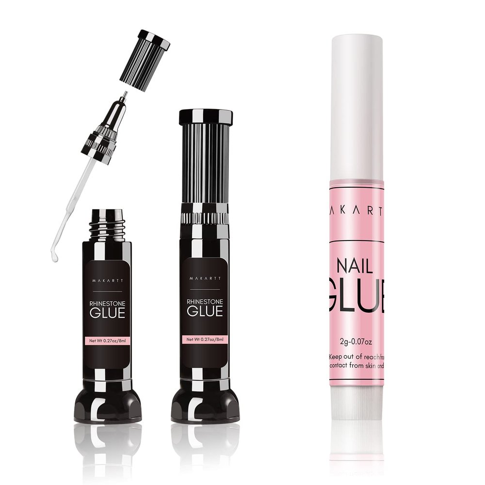 Makartt Updated 2pcs Nail Rhinestone Glue Gel with Brush& Pen tip Bundle with Makartt Super Strong Nail Glue for Acrylic Nails Press On Nails