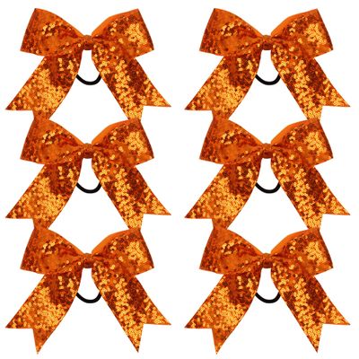 Metallic Sequin and Holographic 6 Inch Cheer Bow Cheerleader Cheerleading Jumbo Cheer Bow Hair Tie Hair Bow School (Orange)