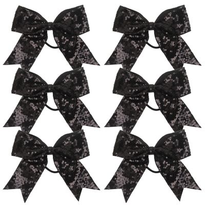 Metallic Sequin and Holographic 6 Inch Cheer Bow Cheerleader Cheerleading Jumbo Cheer Bow Hair Tie Hair Bow School (Black)