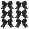 Metallic Sequin and Holographic 6 Inch Cheer Bow Cheerleader Cheerleading Jumbo Cheer Bow Hair Tie Hair Bow School (Black) view 1