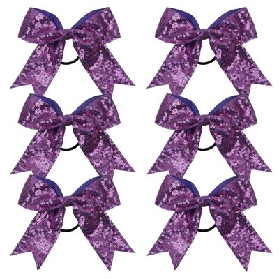 Metallic Sequin and Holographic 6 Inch Cheer Bow Cheerleader Cheerleading Jumbo Cheer Bow Hair Tie Hair Bow School (Lavender)