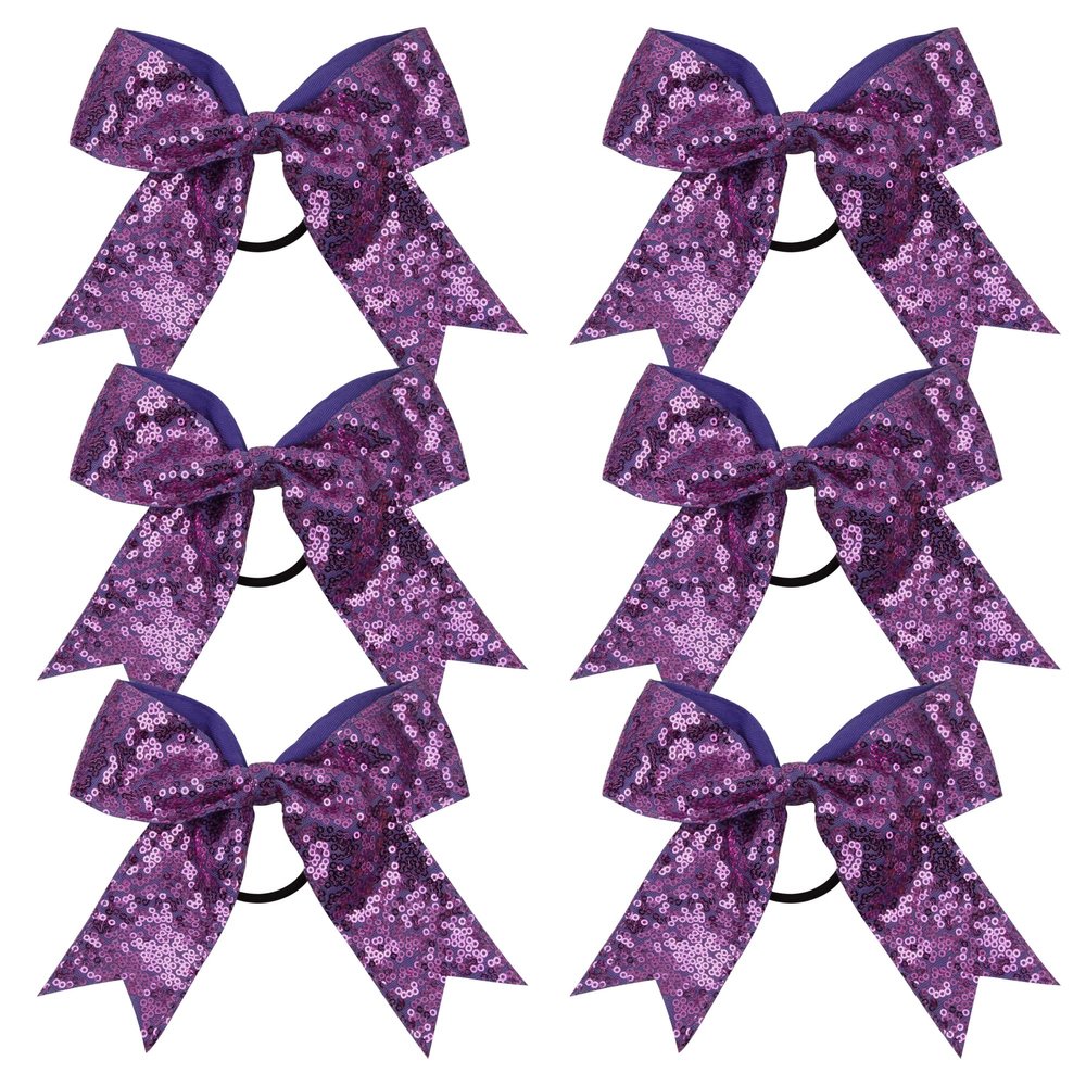 Metallic Sequin and Holographic 6 Inch Cheer Bow Cheerleader Cheerleading Jumbo Cheer Bow Hair Tie Hair Bow School (Lavender)