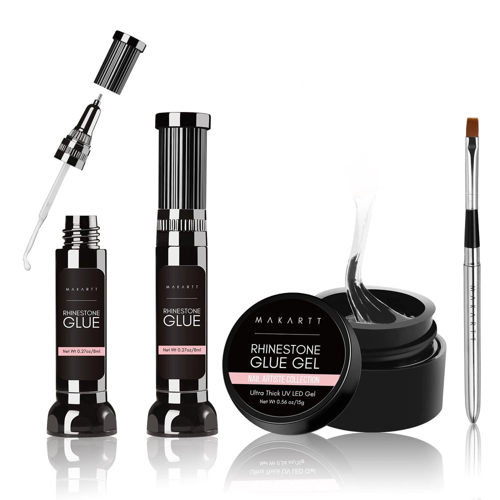 Makartt Updated 2pcs Nail Rhinestone Glue Gel with Brush& Pen tip Bundle with Makartt Nail Rhinestone Glue Gel with Brush Pen Set