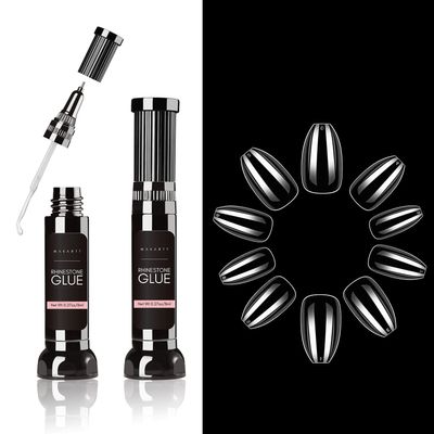 Makartt Updated 2pcs Nail Rhinestone Glue Gel with Brush& Pen tip Bundle with Makartt Coffin Nails Short 500pcs