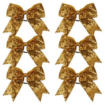 Metallic Sequin and Holographic 6 Inch Cheer Bow Cheerleader Cheerleading Jumbo Cheer Bow Hair Tie Hair Bow School (Gold)