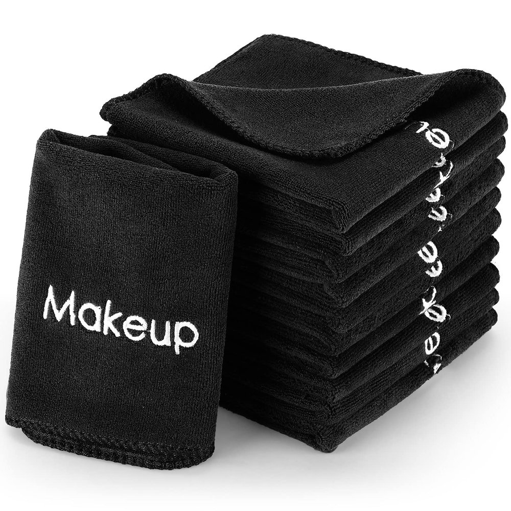 Macarrie 48 Pcs Makeup Towels Gifts Bulk for Women Valentine's Day Teacher Employee 12 x 12 Inch Make up Cloth Microfiber Wash Reusable Remover Face Skin Cleaning Soft Absorbent Spa Facial(Black)