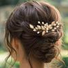 Easedaily Leaf Bride Wedding Hair Pin Gold Pearl Bridal Hair Piece Rhinestone Hair Accessories for Women and Girls view 1