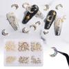 Katfan 60 Pcs Moon Nail Charms, Shining Gold Nail Rhinestones with Moon Diamond Gem Pearl, Crystals Nail Studs Nail Art Decorations Accessories for DIY Nail Art Craft Jewelry with Box view 1
