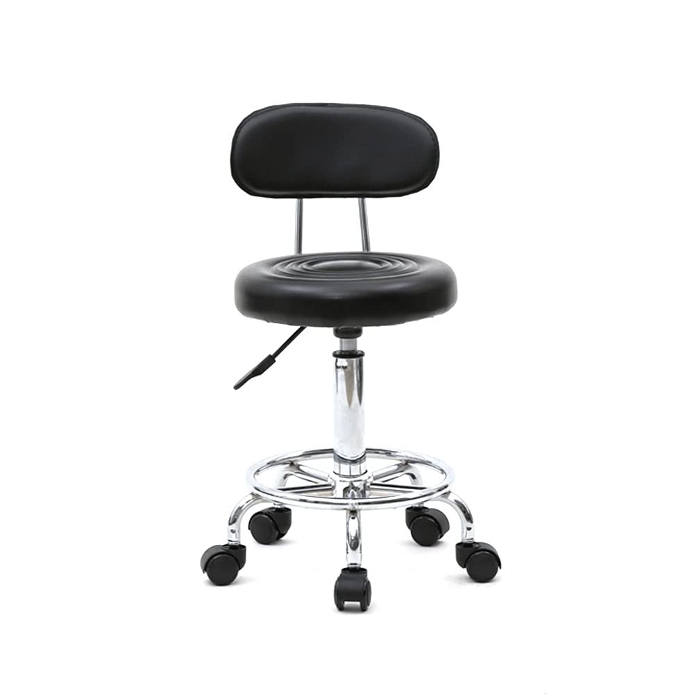 Bar Stool, Technician Stool, Round Adjustable Salon Stool with Backrest, Seat, Chair, Black